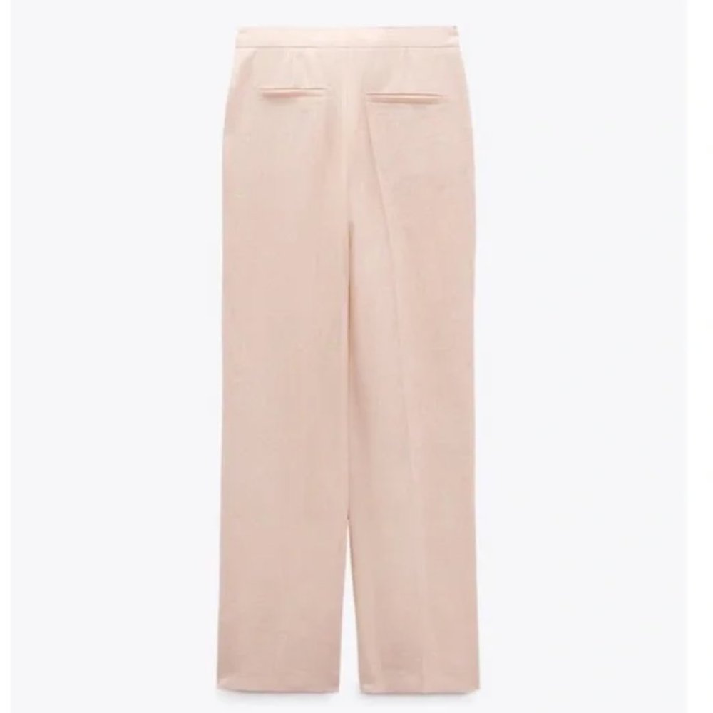 NWT Zara suit 100% linen straight cut blazer + straight leg pants beige-pink - Picture 10 of 12